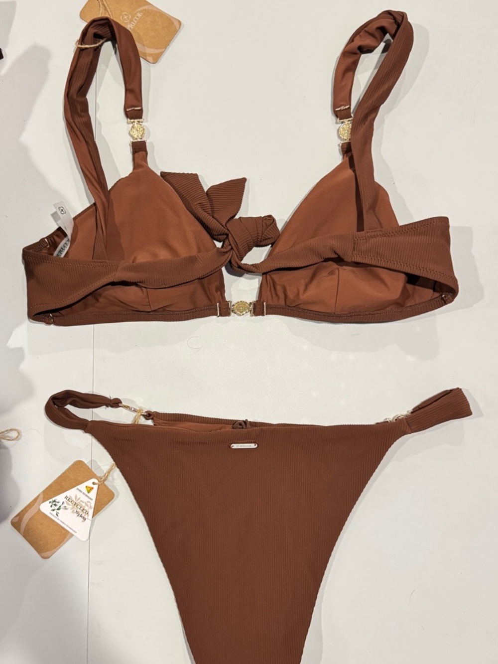 Brown Ribbed Triangle Bikini Set - Picture 2 of 2